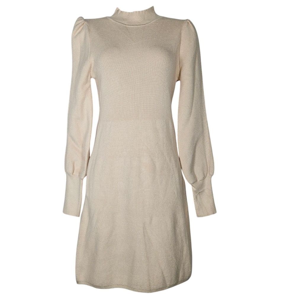 Lulus Sweater Dress XS Joy and Wonder Cream Balloon‎ Sleeve Mini Ribbed Cottage
